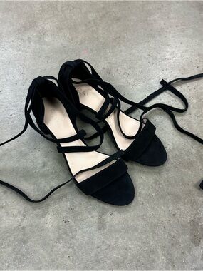 Raye Lulu Black Suede Tie Strap Heels